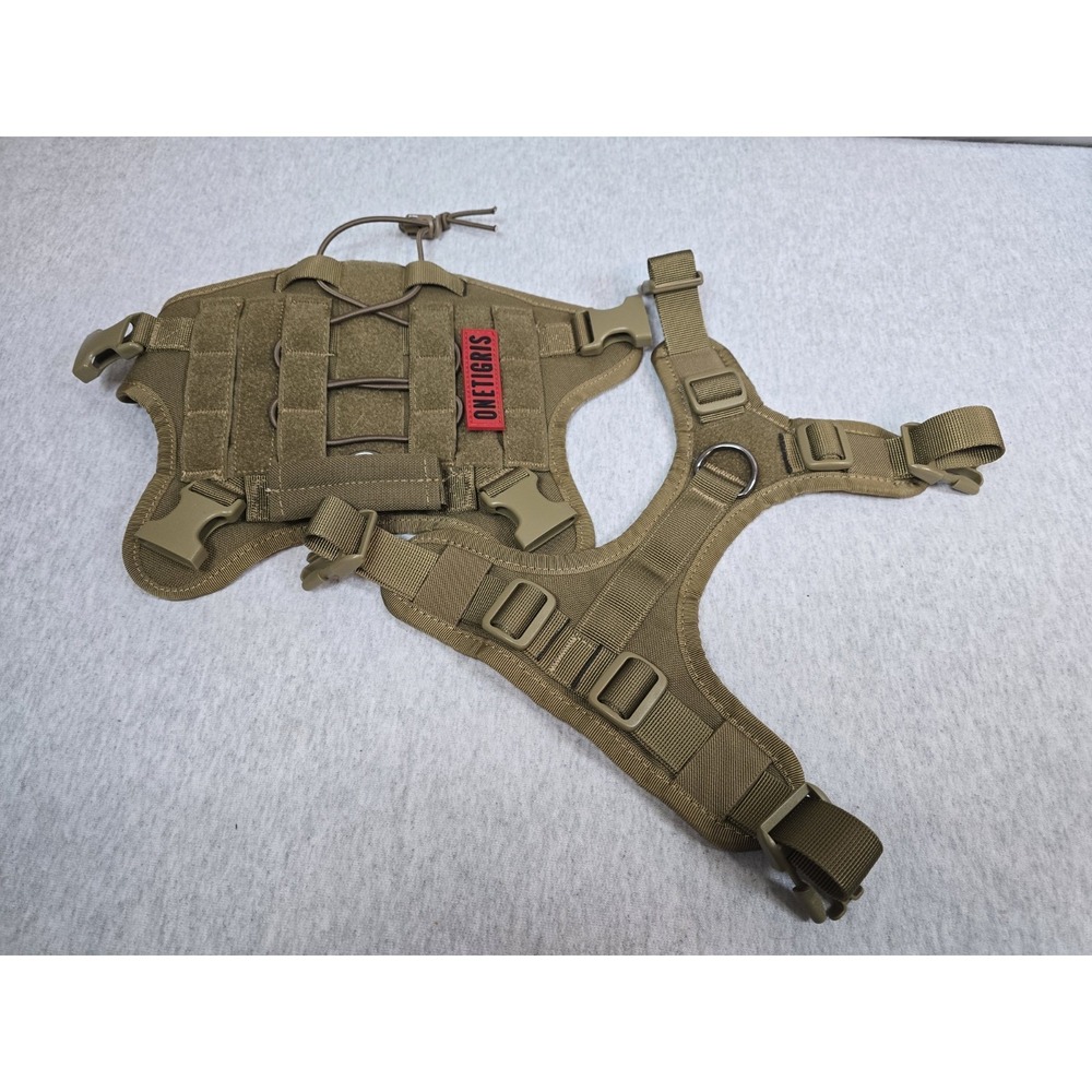 OneTigris Fire Watcher S tactical dog harness features a Coyote Brown finish and